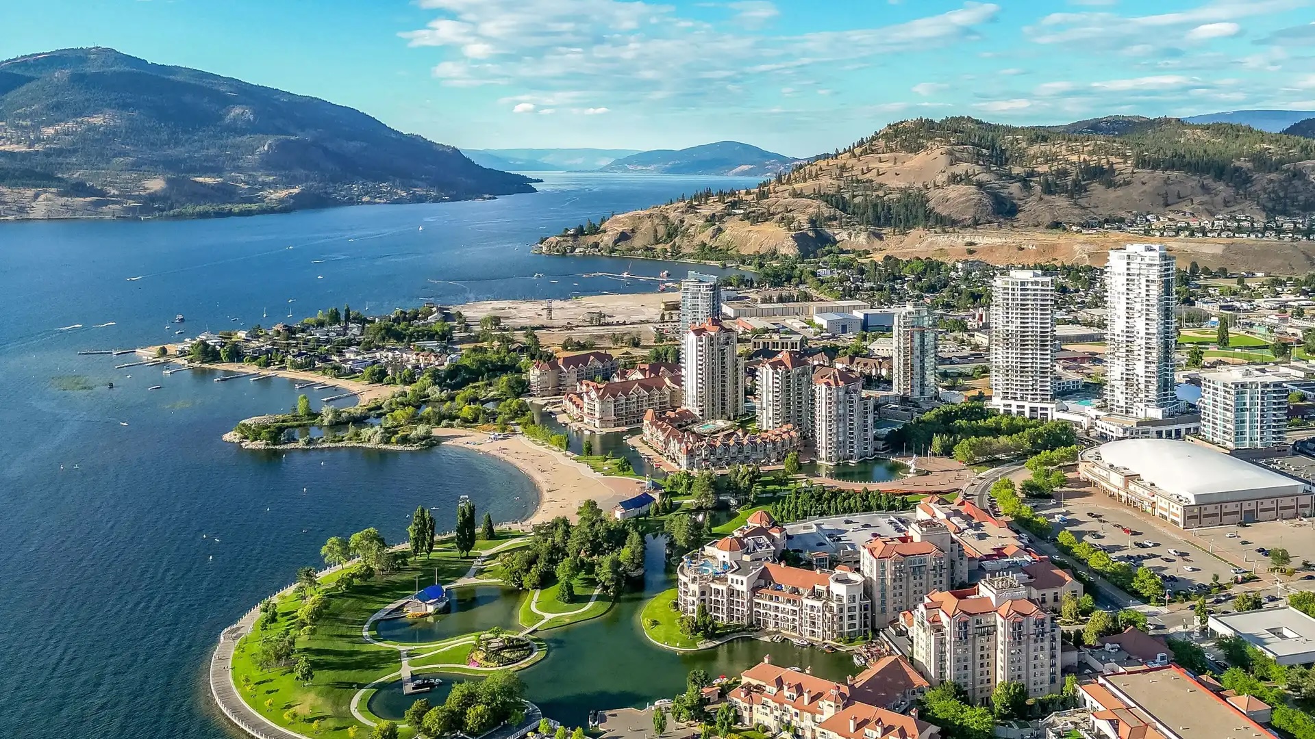 Okanagan vineyards overlooking the lake at golden hour